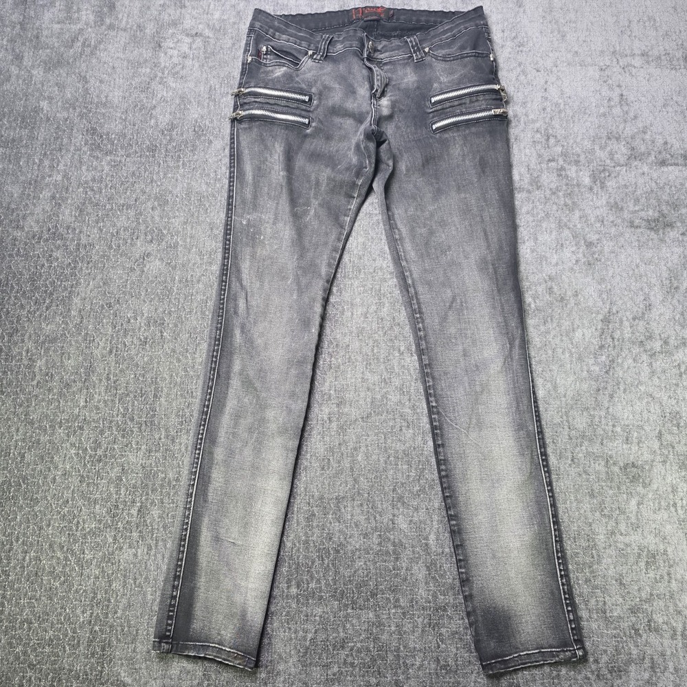 Tripp NYC Jeans Juniors 11 Moto Denim Faded Black Skull Emo Punk Goth Y2K 29x29